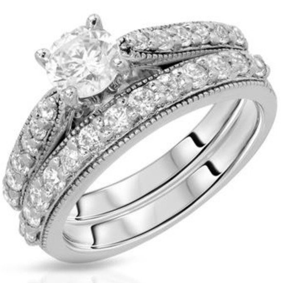 Jewelry - DESIGNER 2pc ROMANTIC .925 STERLING SILVER CZ WEDDING RING SET SZ 7**NEW!